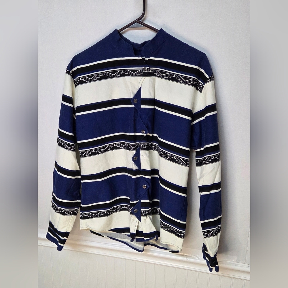 Roper Rodeo Blue Shirt Mens Medium Button Up Western Striped USA 90s Vintage